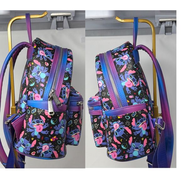 Disney Loungefly Stitch All Over Print Mini Backpack Purple Blue Cosmic Bag main image 10